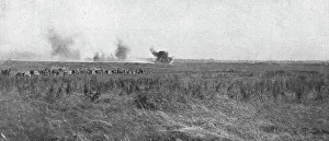 La Bataille de la Somme; En terrain reconquis: une batterie francaise d'artillerie de... 1916. Creator: Unknown