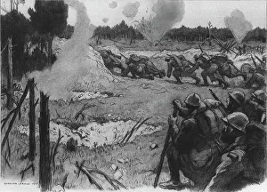 La Bataille de la Somme; La releve sous les Obus: Une a une, les sections gagnent le boyau... 1916 Creator: Georges Leroux