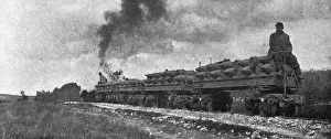 Wagons Prints: La Bataille de la Somme; Projectiles d'artillerie lourde transportes vers le front