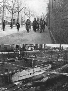 Graving Dock Prints: La capture d'un sous-marin allemand; en haut