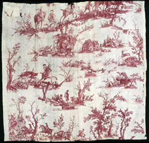 Boar Gallery: La Chasse au cerf et au sanglier (Furnishing Fabric), France, c. 1780
