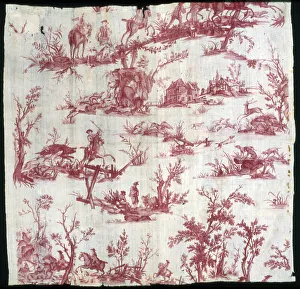 Boar Gallery: La Chasse au cerf et au sanglier (Furnishing Fabric), France, c. 1780