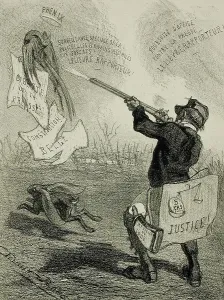 Rops Felicien Prints: La Comédie politique, 1859. Creator: Félicien Rops