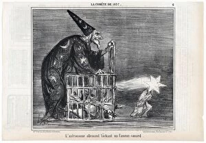 Comet Gallery: La Comete de 1857, L astronome allemand lachant un fameux canard, from Le Charivari