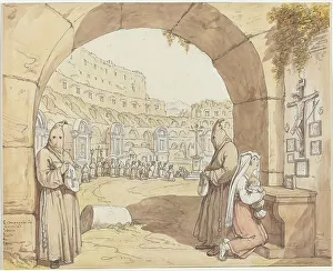 Christians Prints: La Compagnia dei sacconi al Colosseo (Penitents Praying at Altars in the Colosseum)
