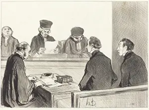 Surprise Prints: 'La cour, vidant le delibere... 1845. Creator: Honore Daumier
