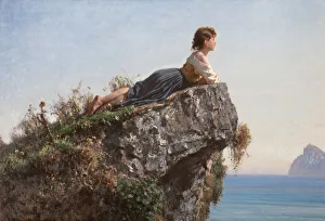 Palizzi Prints: La fanciulla sulla roccia a Sorrento (The girl on the rock in Sorrento), 1871