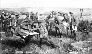 La fin d'un Reve; Le reve: Guillaume II, devant Soissons, fixant du doigt sur la carte le... 1918. Creator: Felix Schwormstadt