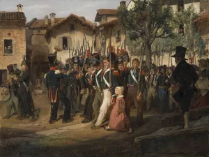 Biard Prints: La garde nationale de campagne defilant devant le maire