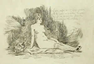 Rops Felicien Prints: La Grande Femme à la fourrure, assise, 1878. Creator: Félicien Rops
