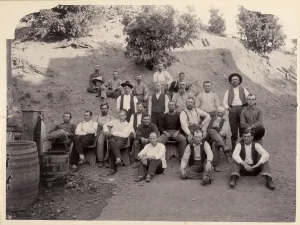 Jeans Prints: La Grange Mine Crew, California, 1900s. Creator: Anonymous