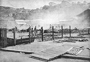 Breslau Prints: La Guerre de Course; Un hangar militaire detruit a Philippeville, 1914. Creator: Unknown