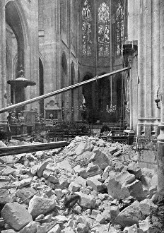 War Damage Prints: La Guerre a L'Allemande'; La nef de l'eglise Saint-Gervais