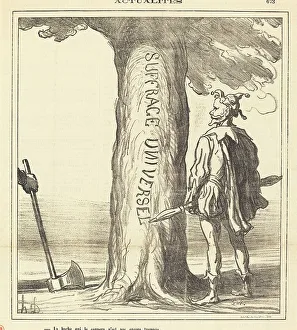 Newsprint Prints: La hache qui le coupera n'est pas encore trempée, 1871. Creator: Honore Daumier
