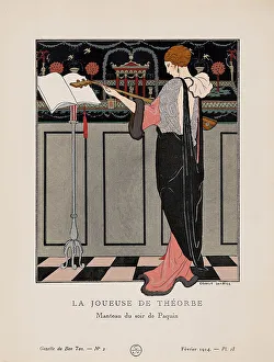 Barbier Prints: La Joueuse de Théorbe, Manteau du soir de Paquin (La Gazette du Bon ton)