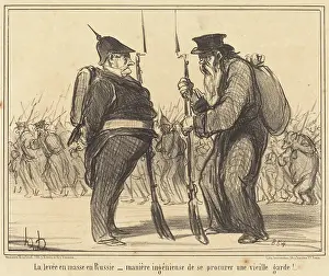 La levee en masse en Russie - maniere ingenieuse de se procurer une vieille garde!... 1855. Creator: Honore Daumier