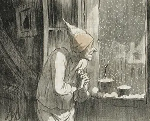 Night Cap Prints: De la neige, de la vraie neige... 1853. Creator: Honore Daumier