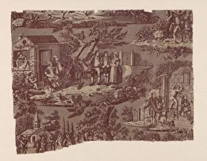 Engraved Roller Printed Prints: La Noce de Campagne (The Country Wedding) (Furnishing Fabric), France, c. 1820