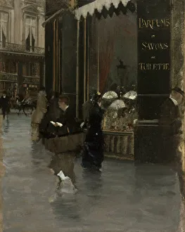 La parfumerie Violet, al angle du boulevard des Capucines et de la rue Scribe, c