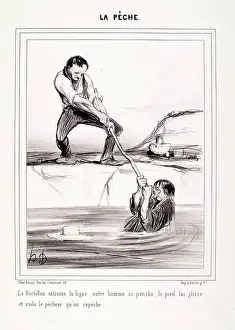 Incident Prints: La Peche. Le Barbillon entraine la ligne.. 1840. Creator: Honore Daumier