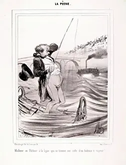 Steamboat Prints: La Peche. Malheur au Pecheur a la ligne...1840. Creator: Honore Daumier