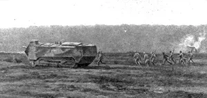 Military Operation Prints: De la Picardie au Chemin des Dames; un char d'assaut au milieu d'une vague d'infanterie
