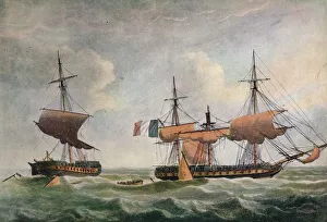 Capturing Collection: La Piemontaise capturing the Warren Hastings c1806. Artist: Robert Dodd