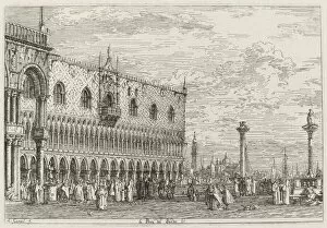 Piazza San Marco Collection: La Piera del Bando. V. [lower right], c. 1735 / 1746. Creator: Canaletto