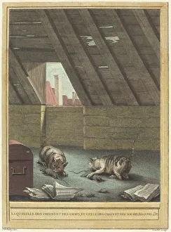 Jean Baptiste Oudry Prints: La querelle des chiens et des chats et celle des chats et des souris (The Quarrel of Cats)