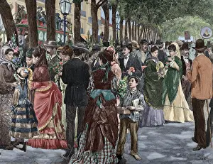 La Rambla de las Flores (Rambla of the Flowers), Barcelona, Spain, late 19th century? Creator: Josep Lluis Pellicer Fene