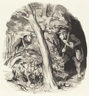 Suspicion Prints: La rencontre sous bois, 1844. Creator: Honore Daumier