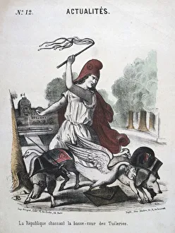 La Republique Chassant la Basse-cour des Tuilleries, allegorical cartoon, 1870-1871