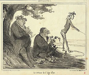 Garlands Prints: La Retour de l'âge d'or, 1856. Creator: Honore Daumier