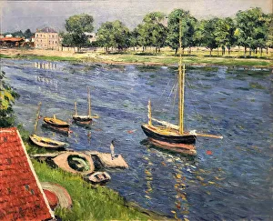 Caillebotte Prints: La Seine aArgenteuil, bateaux au mouillage, 1883. Creator: Caillebotte