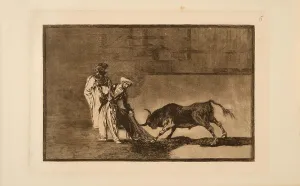 Bullfighting Prints: La Tauromaquia: The Moors make a different play in the ring calling the bull with