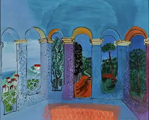 Country Estate Prints: La Terrasse a Vallauris, 1927. Creator: Dufy, Raoul (1877-1953)
