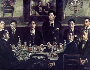 Pipe Prints: La tertulia del Cafe de Pombo, 1920. Creator: Jose Gutierrez Solana