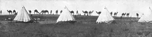 La Turquie Succombe; Le camel corps de l'armee britannique de Palestine; un camp dans... 1918. Creator: Unknown
