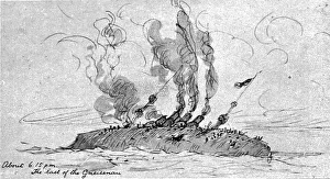 La Victoire Britannique des Iles Falkland; Le Gneisenau coule vers six heures, 1914. Creator: Unknown. La Victoire Britannique des Iles Falkland; Le Gneisenau coule vers six heures, 1914. Creator: Unknown