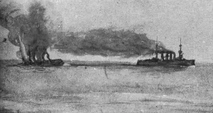 La Victoire Britannique des Iles Falkland; Le Scharnhorst coule a quatre heures, 1914. Creator: Unknown. La Victoire Britannique des Iles Falkland; Le Scharnhorst coule a quatre heures, 1914. Creator: Unknown