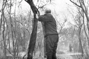 La vie en Campagne; Un colonel, la tunique bas, fait sa barbe, 1914. Creator: Unknown