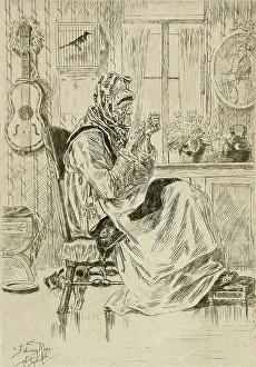 Rops Felicien Prints: La Vieille à l'aiguille, 1876. Creator: Félicien Rops