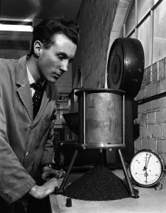 Artificer Gallery: A lab technician undertaking a coal flow test, Mapperley Colliery, Derbyshire, 1962