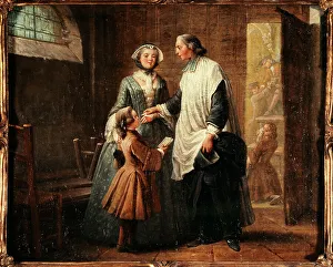 Instruction Prints: L'Abbé de Catéchisme recevant un enfant amené par sa sœur