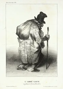 Money Bag Prints: L'Abbé Loup en pauvre Contrebandier, 1833. Creator: Honore Daumier