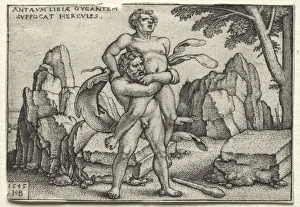 The Labors of Hercules: Hercules Crushing Antaeus, 1545. Creator: Hans Sebald Beham (German