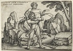 The Labors of Hercules: Hercules Crushing Antaeus, 1545. Creator: Hans Sebald Beham (German