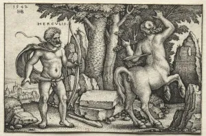 The Labors of Hercules: Hercules Shooting Nessus, 1542. Creator: Hans Sebald Beham (German