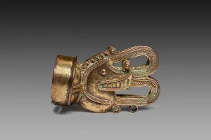 Colombian Prints: Labret in the Form of a Saurian Head with Bifurcated Volute Emerging from Mouth, A. D