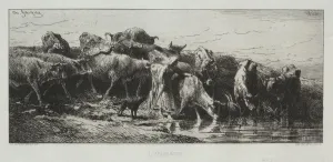Charlesemile Jacque French Prints: LAbreuvoir, 1866. Creator: Charles-Emile Jacque (French, 1813-1894)